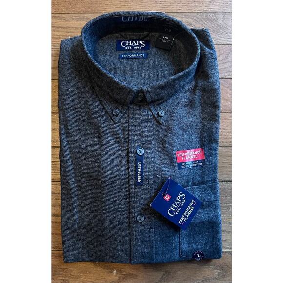 CHAPS Performance Flannel Button up Size Large NWT GREY - Picture 3 of 5
